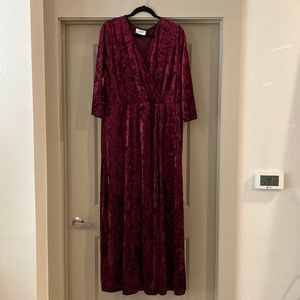 Burgundy full length crushed velvet dress